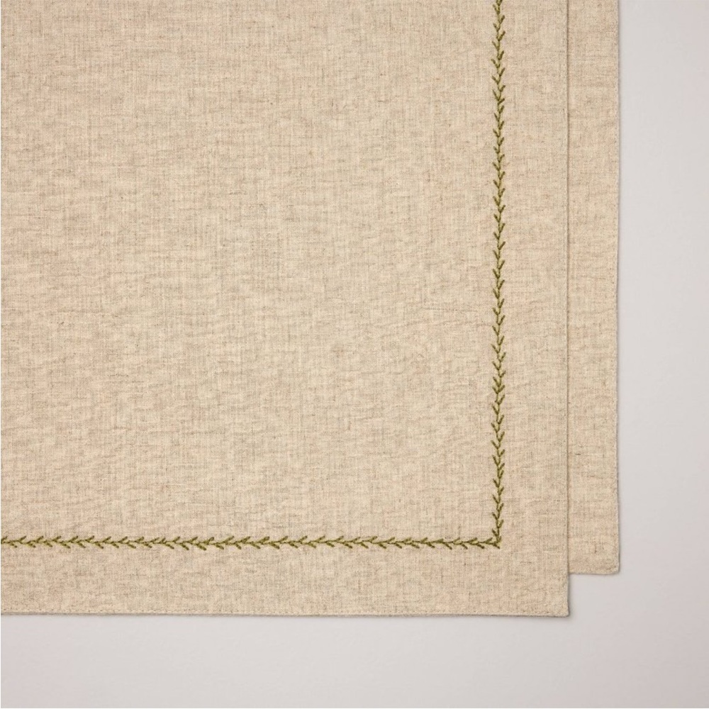 Embroidered Border Standard Table Runner Natural/Green - Hearth & Hand Magnolia - Picture 3 of 3
